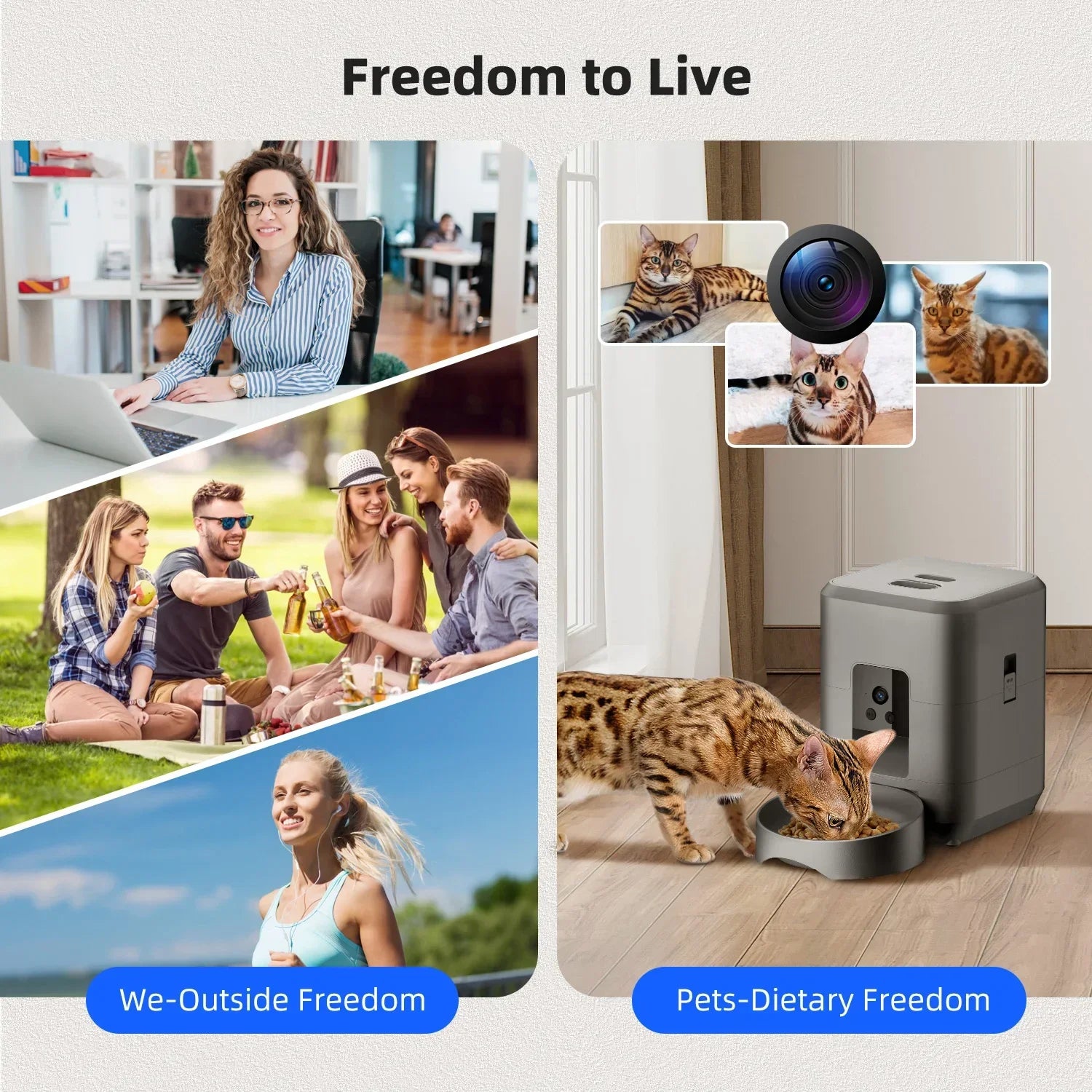 Comedero automático inteligente para mascotas de 2 litros con Wi-Fi y cámara HD 1080P, control por aplicación para alimentar a perros y gatos a distancia.