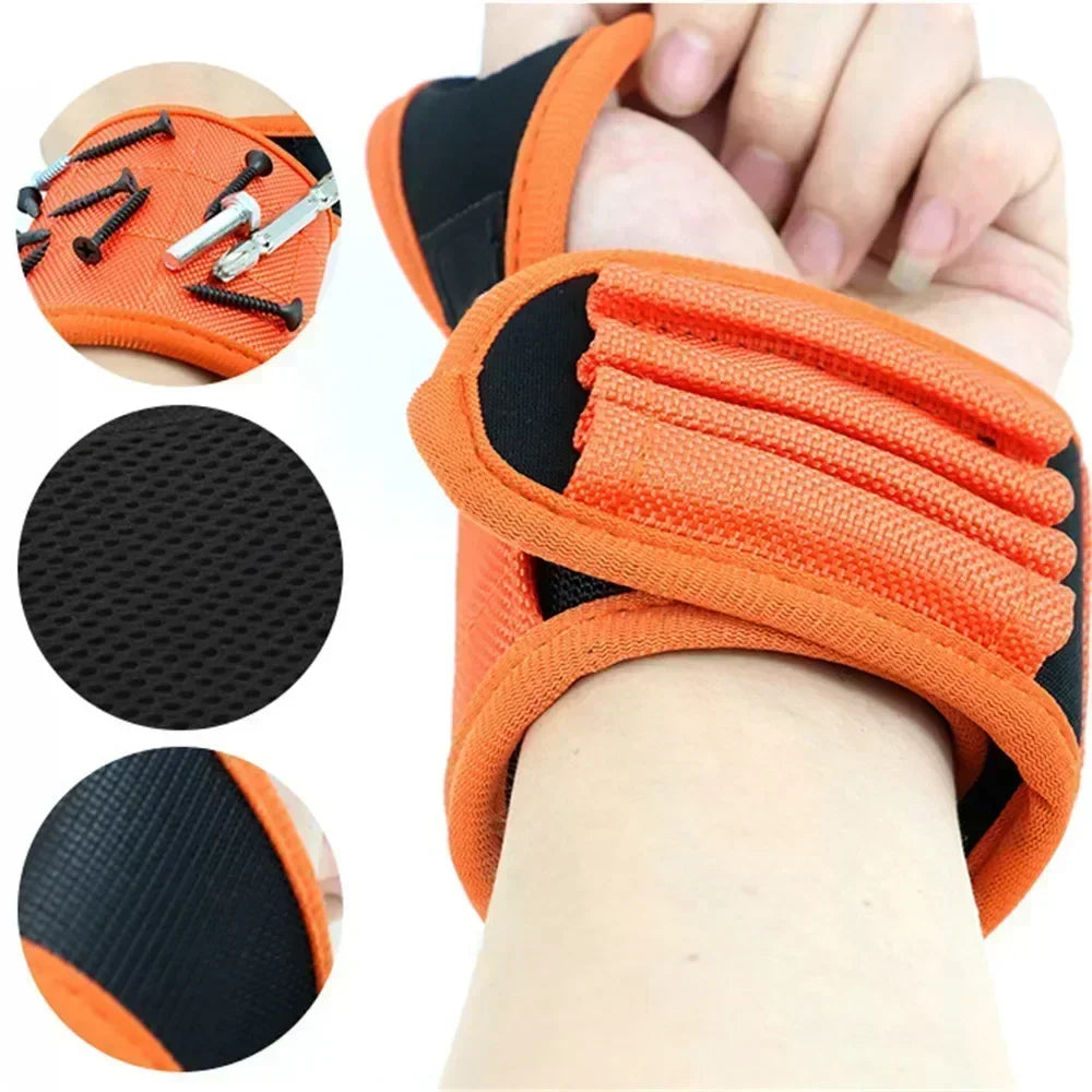 Pulsera magnética con imanes potentes que sujetan tornillos, clavos, brocas y herramientas. Soporte de almacenamiento para herramientas de muñeca para electricistas.