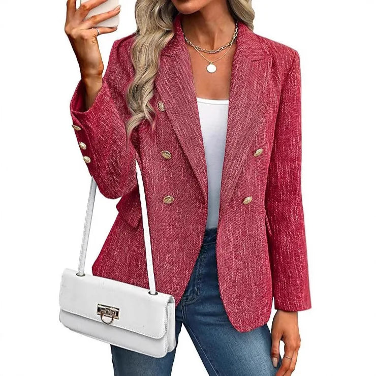 Traje de mujer de nueva tendencia de moda 2026, básico, ajustado, versátil, de color liso, sencillo, para la oficina o para ir al trabajo.