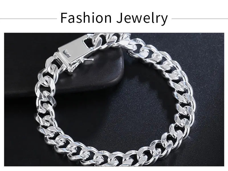 Pulsera BAYTTLING de plata de ley 925, 10 mm, cadena cubana de 8 pulgadas, para hombre y mujer, joyería de moda para fiestas y compromisos.