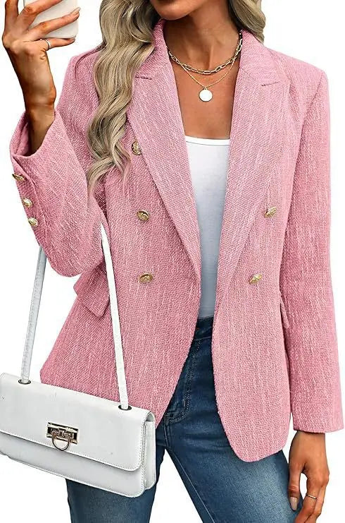 Traje de mujer de nueva tendencia de moda 2026, básico, ajustado, versátil, de color liso, sencillo, para la oficina o para ir al trabajo.