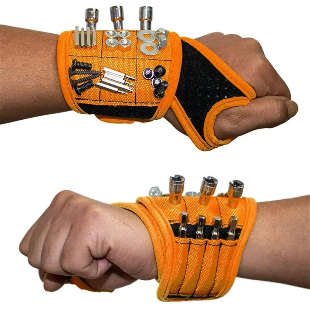 Pulsera magnética con imanes potentes que sujetan tornillos, clavos, brocas y herramientas. Soporte de almacenamiento para herramientas de muñeca para electricistas.