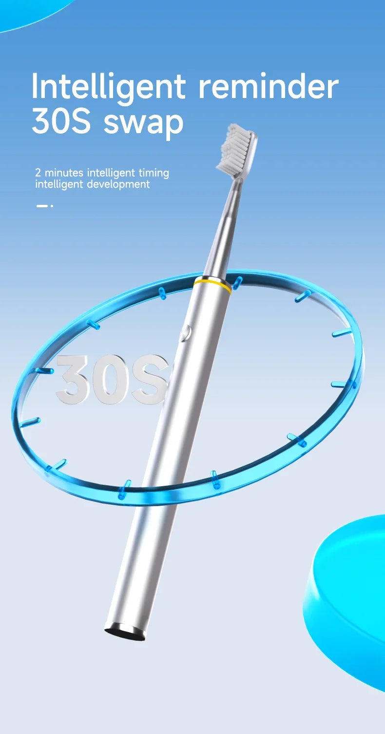 Cepillo de dientes eléctrico con cuerpo de metal fino.