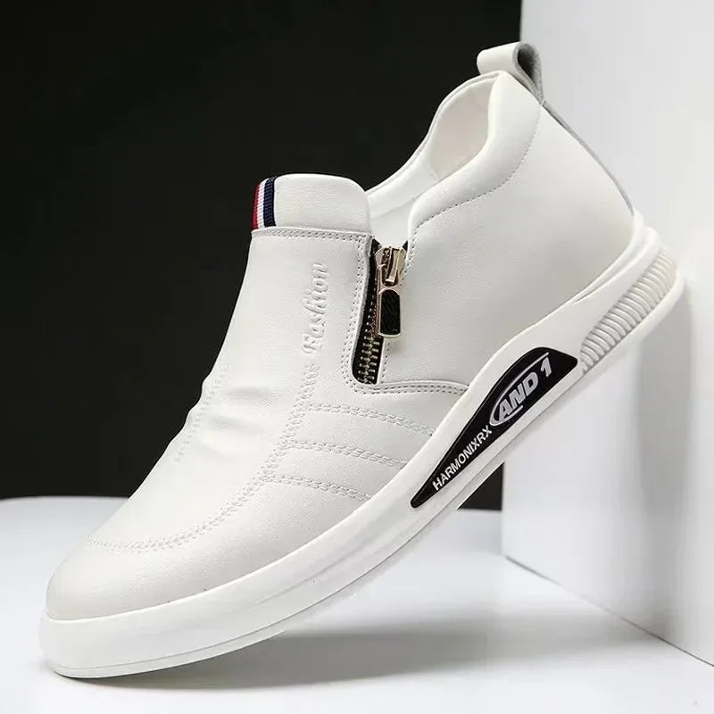 Zapatos casuales de cuero para hombre, mocasines con cremallera, zapatillas de marca de lujo para hombre, cómodos, casuales, mocasines, zapatos para conducir al aire libre.