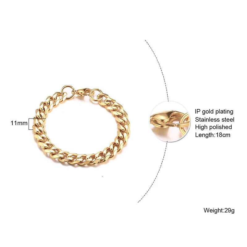 Pulsera de cadena cubana para hombres, mujeres y parejas, pulseras de acero inoxidable de 3 a 11 mm para novio, esposo o amante.
