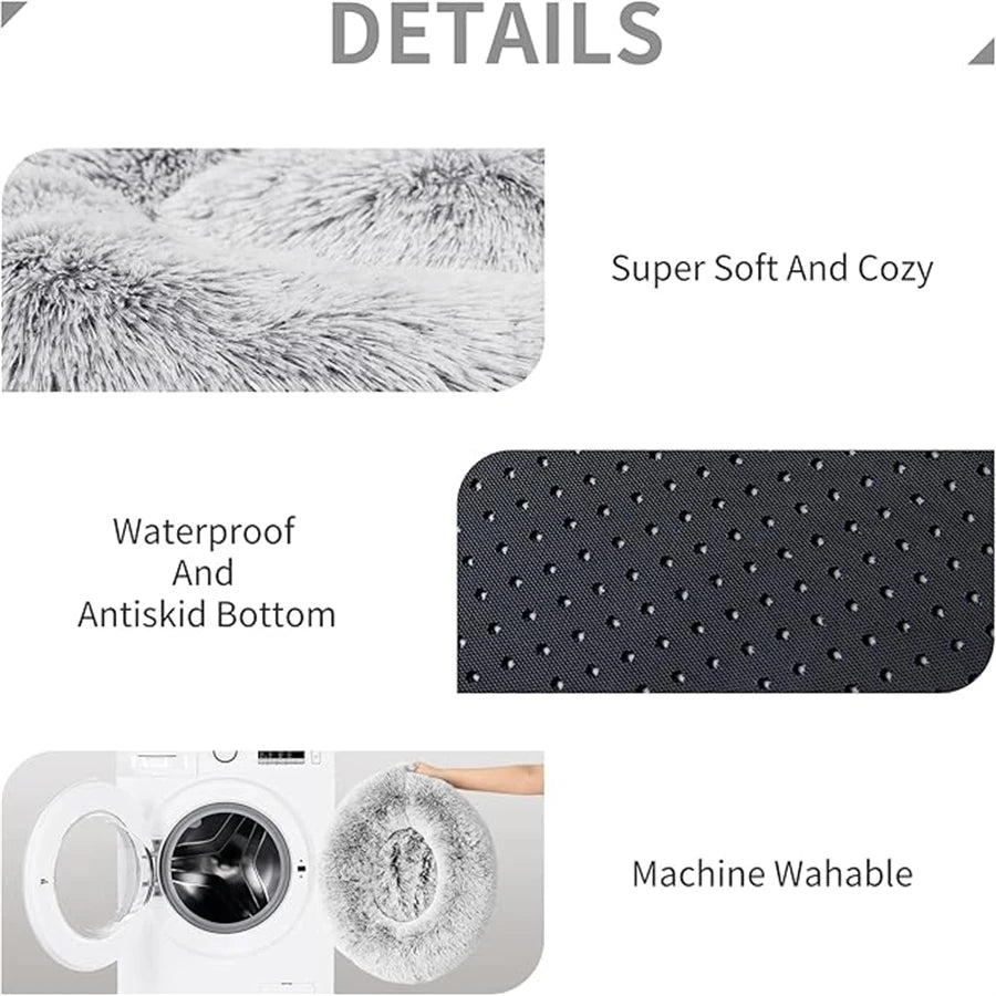 Cama suave para mascotas, almohadilla de felpa cálida de piel sintética para perros, cama relajante tipo donut redonda, cómoda para dormir, lavable, para perros y gatos pequeños y medianos.