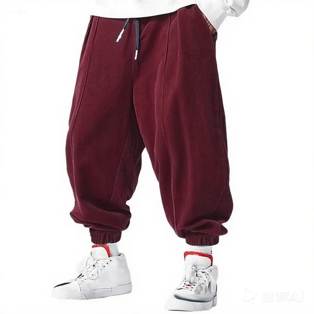 Pantalones casuales holgados con cordón para hombre, ideales para otoño e invierno.