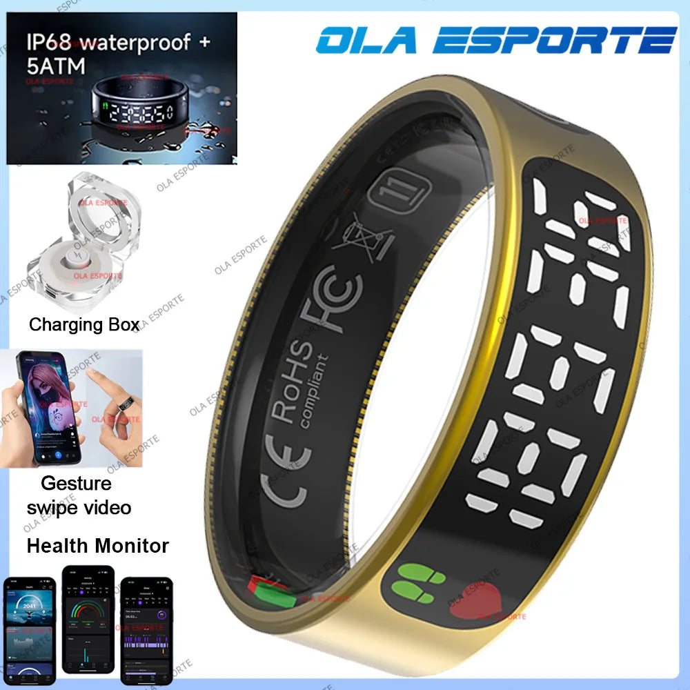 Anillo inteligente con pantalla táctil, gestor de salud, control por gestos y vídeo, resistente al agua hasta 5 ATM. Para hombres y mujeres. Nuevo anillo inteligente 2025.
