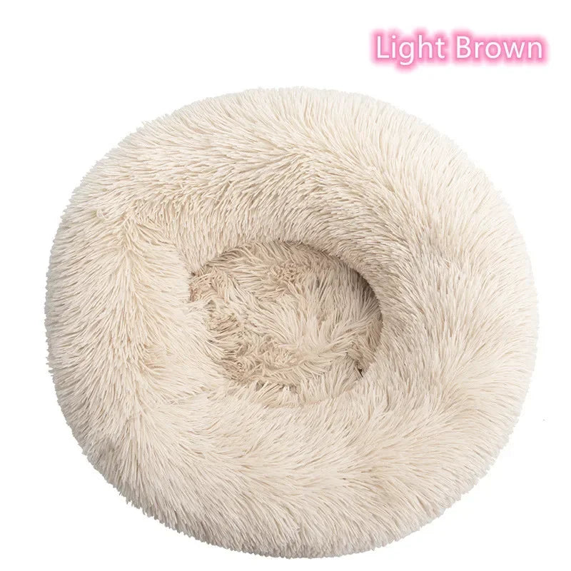 Cama para gatos de pelo largo ultrasuave, de felpa lavable, cama relajante tipo donut, cómoda y funcional.