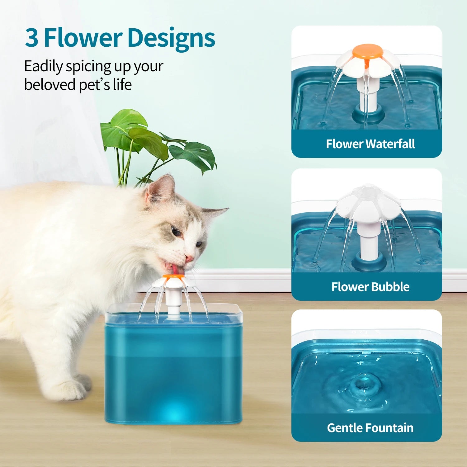 Fuente de agua ultra silenciosa para mascotas de 2 litros (67 oz) con iluminación LED y filtro automático de carbón activado. Dispensador de agua silencioso para gatos y perros pequeños