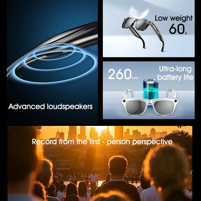 Gafas inteligentes 4K HD con IA, fotocromáticas, multifunción, Bluetooth, llamadas, asistente de voz, reproductor de música, traductor y cámara.