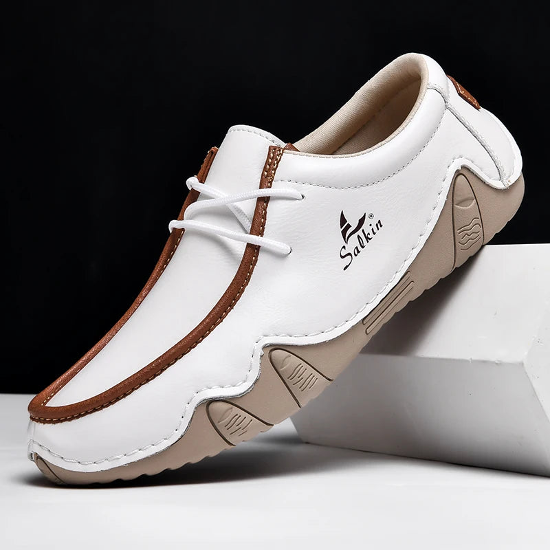 Zapatillas de moda para mujer, hechas a mano, de cuero, estilo casual, con plataforma, mocasines, transpirables, para conducir, tallas grandes.