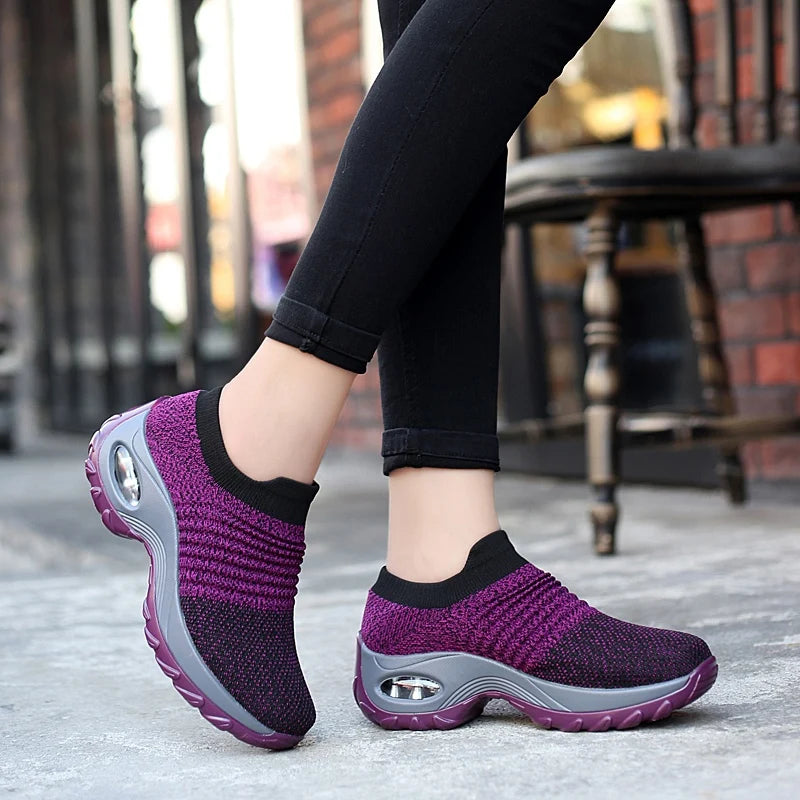 Zapatos casuales para mujer, zapatillas deportivas gruesas, zapatos de plataforma para caminar, mocasines casuales de punto a la moda, tallas 35-42