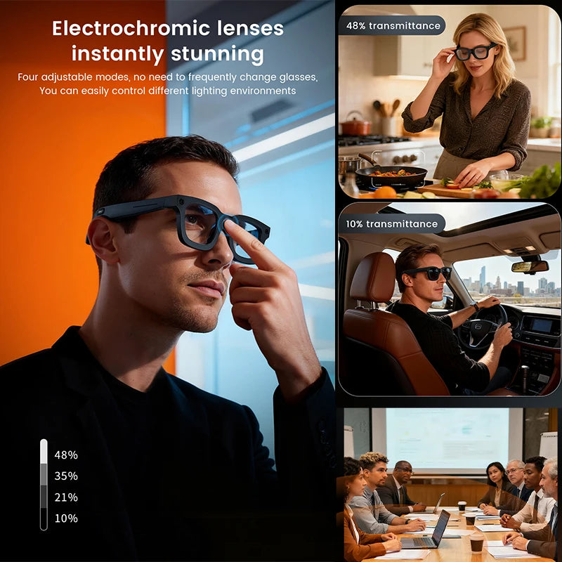Gafas inteligentes 2026 800W HD Foto Video Grabación IA Traducción Lentes fotocromáticas táctiles Llamadas Bluetooth Música Gafas multifunción