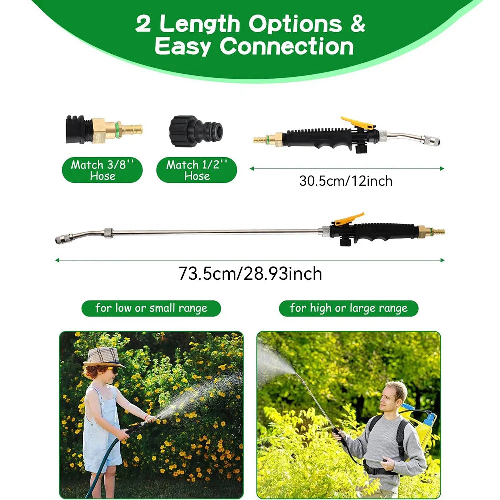 Varilla rociadora de acero inoxidable de 71 cm (28 pulgadas) con conector de latón de 9,5 mm (3/8"). Boquilla para manguera de jardín duradera, ajustable y ligera