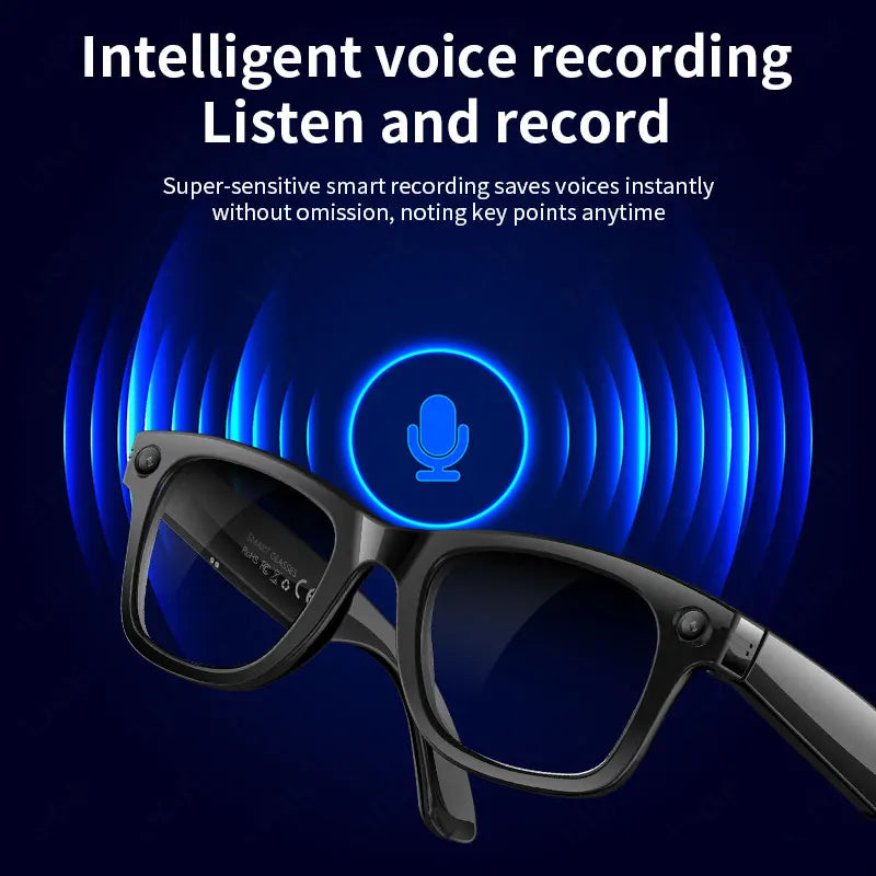 Gafas inteligentes con IA, 5 millones de píxeles, grabación de vídeo, reconocimiento fotográfico, traducción de respuestas, batería de 290 mAh, resistencia al agua IP66, Bluetooth.