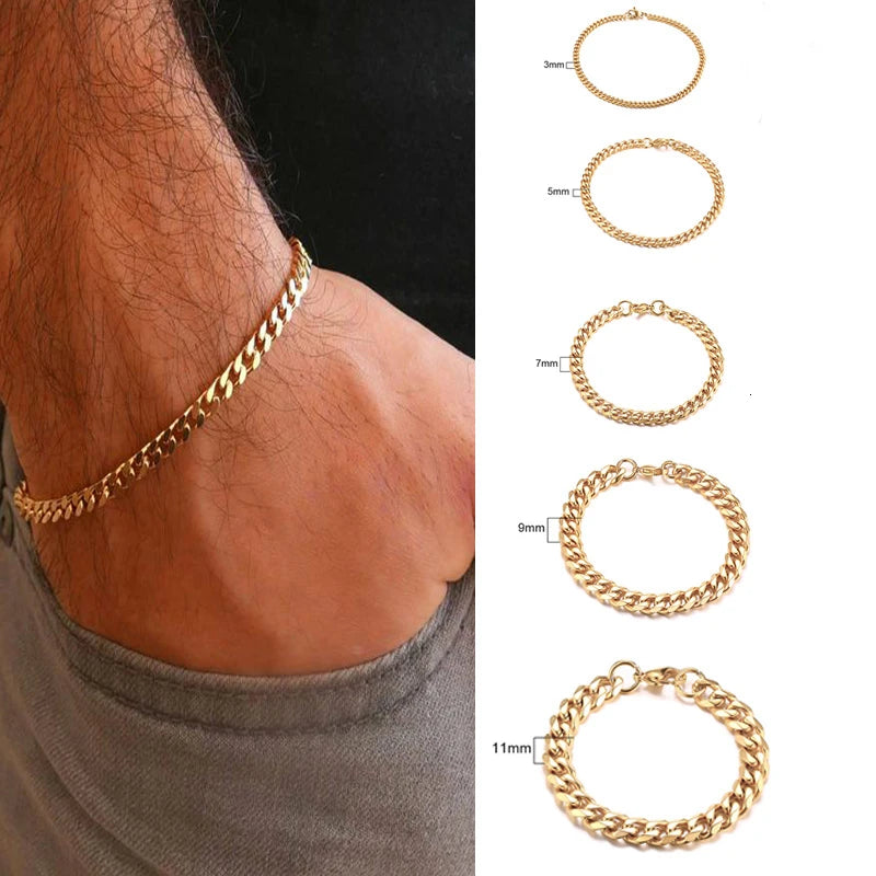 Pulsera de cadena cubana para hombres, mujeres y parejas, pulseras de acero inoxidable de 3 a 11 mm para novio, esposo o amante.