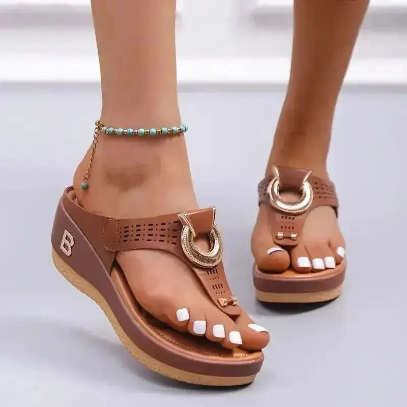 Sandalias de verano para mujer 2024, sandalias de cuña con plataforma de talla grande, chanclas antideslizantes con punta abierta, zapatos de playa cómodos para mujer