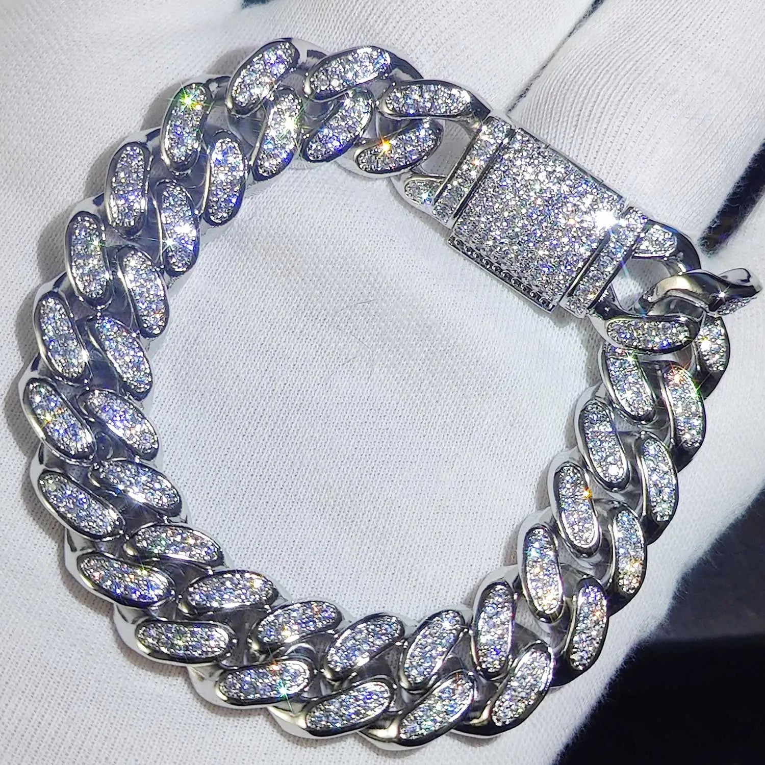 Pulsera cubana de eslabones con circonitas cúbicas de lujo, dos filas de circonitas y cobre, estilo Miami Cuban Bracelet, con incrustaciones de circonitas, estilo hip hop, para hombres y mujeres.
