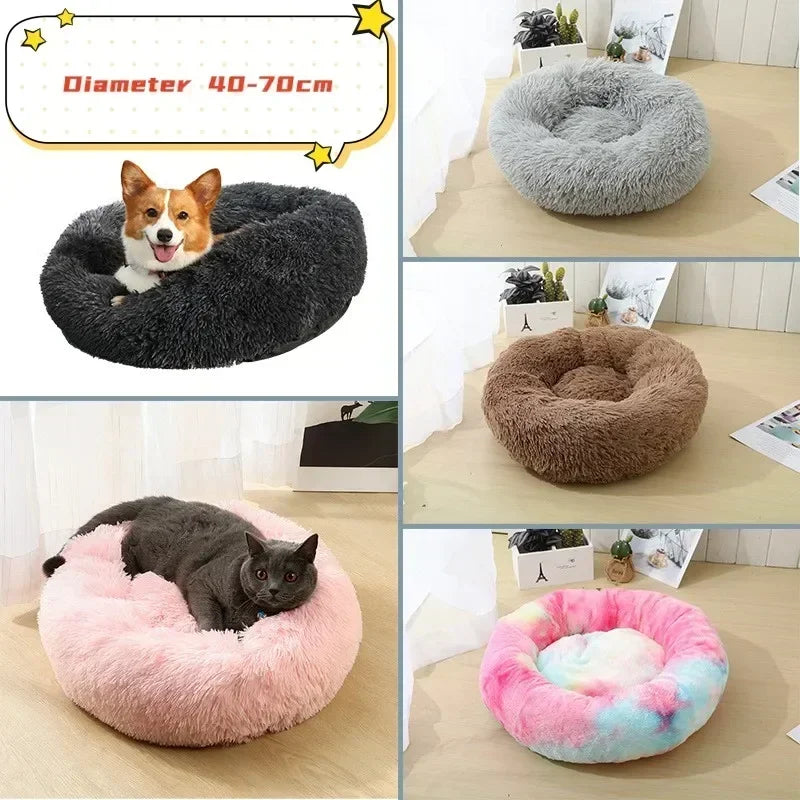 Cama para gatos de pelo largo ultrasuave, de felpa lavable, cama relajante tipo donut, cómoda y funcional.
