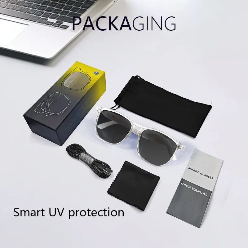 Gafas inteligentes GS03 mejoradas con cámara, grabación de vídeo, reconocimiento fotográfico por IA, traducción de llamadas por Bluetooth y asistente de voz.