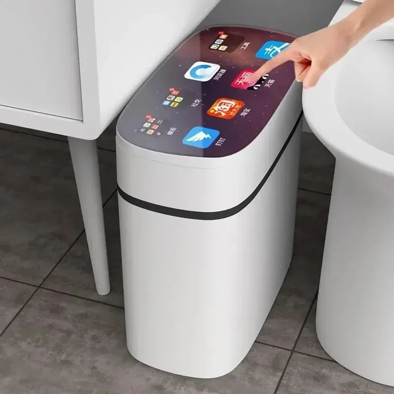 Cubo de basura inteligente para salón, baño y dormitorio, cubo de basura doméstico versátil con tapa de apertura mediante sensor eléctrico.
