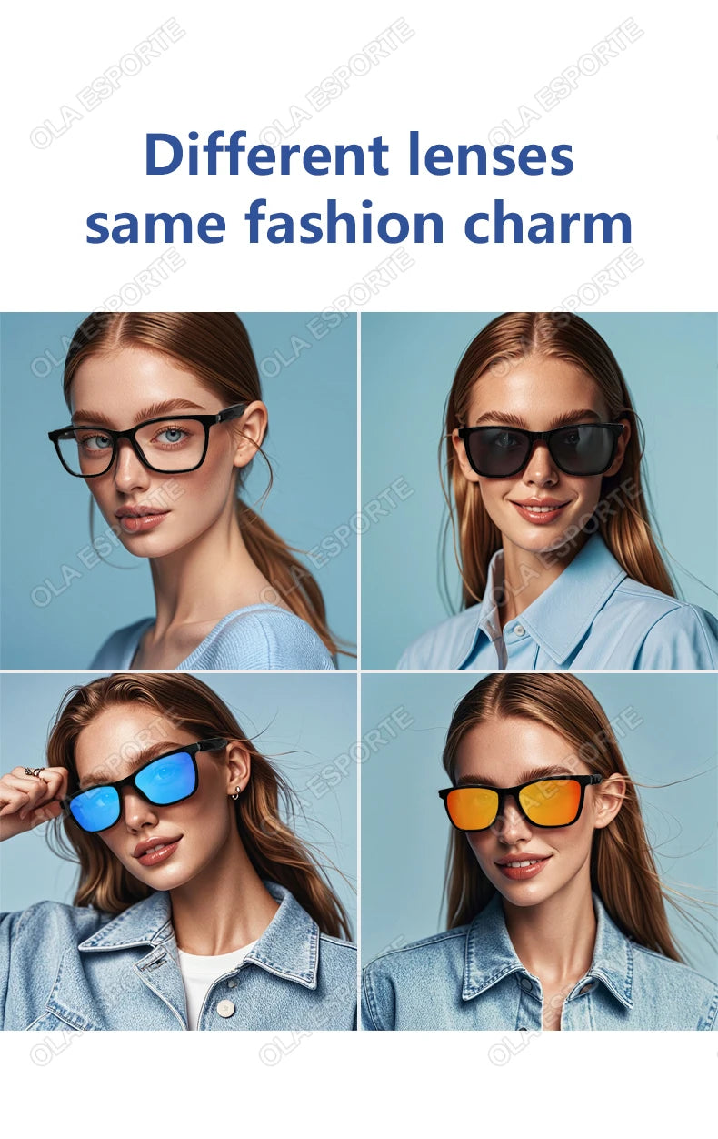 Gafas inteligentes Hot GS05 para hombre 2 en 1 con protección UV, portátiles, polarizadas, con filtro de luz azul, montura negra y lentes blancas. Gafas de sol con función de música.