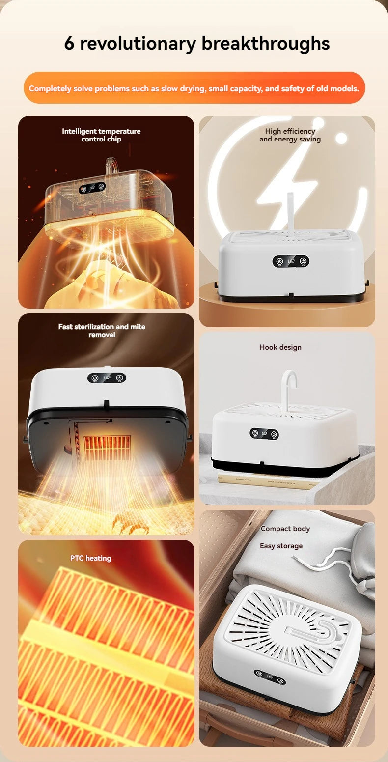 Mini secadora multifuncional eléctrica, secadora de ropa portátil, compacta y plegable con bolsa para secadora y ajuste de tiempo.