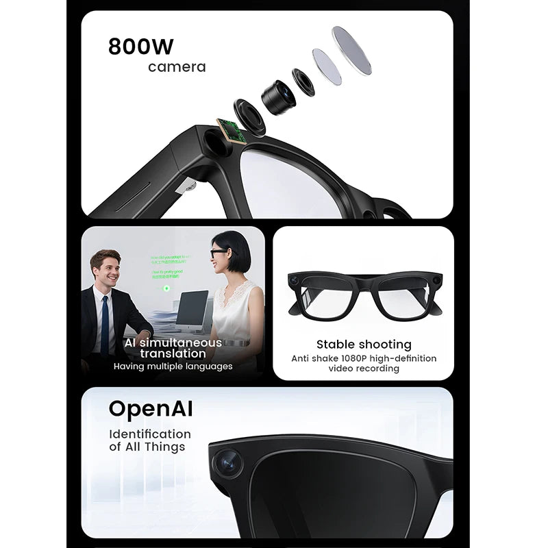 Gafas inteligentes 2026 800W HD Foto Video Grabación IA Traducción Lentes fotocromáticas táctiles Llamadas Bluetooth Música Gafas multifunción