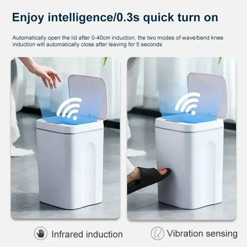 Cubo de basura inteligente de 12-16 litros con sensor automático, contenedor eléctrico impermeable para cocina y baño, para reciclaje y basura.