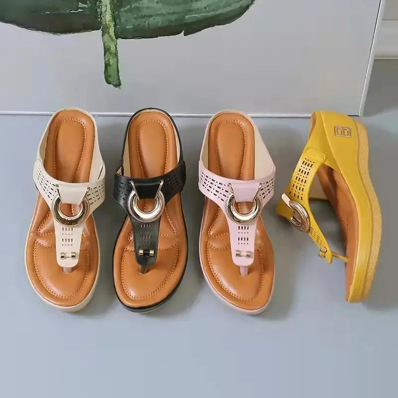 Sandalias de verano para mujer 2024, sandalias de cuña con plataforma de talla grande, chanclas antideslizantes con punta abierta, zapatos de playa cómodos para mujer