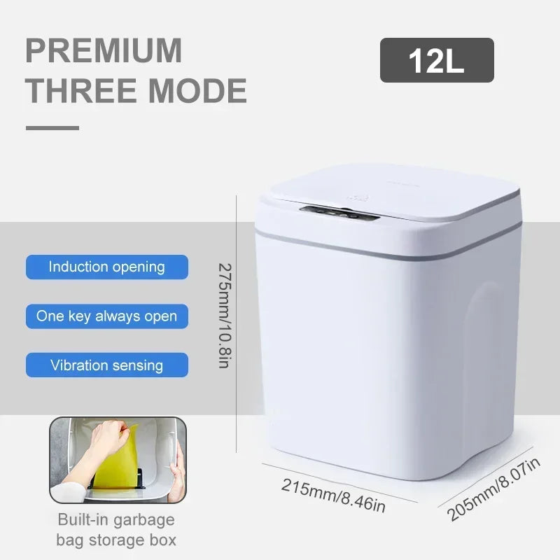 Cubo de basura inteligente de 12-16 litros con sensor automático, contenedor eléctrico impermeable para cocina y baño, para reciclaje y basura.