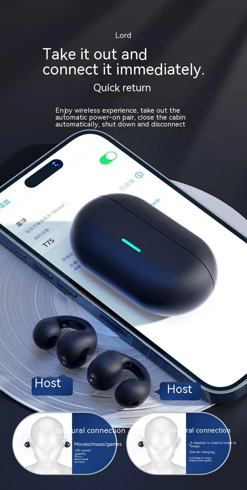 Auriculares de Conducción Ósea con Clip