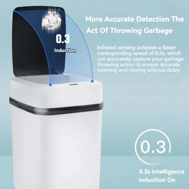 Cubo de basura automático inteligente de 13/15 litros para cocina y baño con tapa y sensor inteligente.