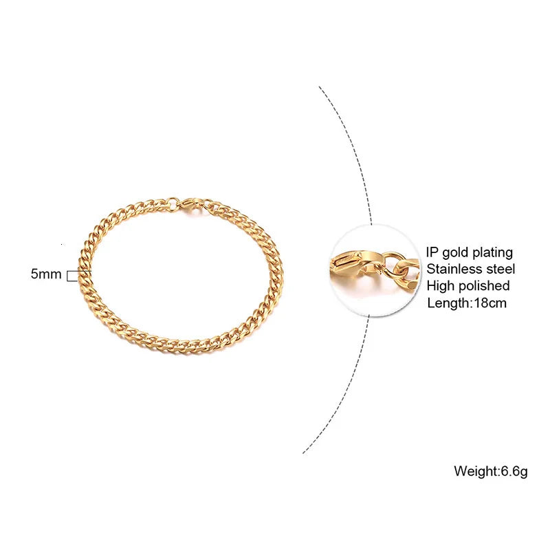 Pulsera de cadena cubana para hombres, mujeres y parejas, pulseras de acero inoxidable de 3 a 11 mm para novio, esposo o amante.
