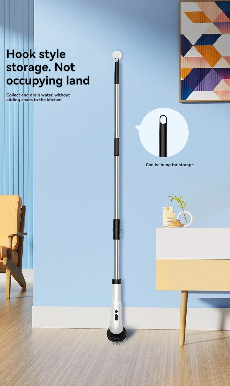 Cepillo de limpieza eléctrico 9 en 1 inalámbrico telescópico de mano para el hogar, cocina, suelo y baño, con 9 cabezales de limpieza.