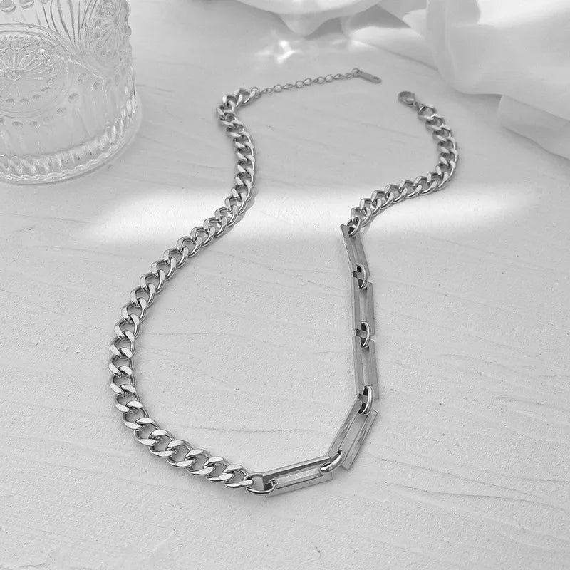 316L Stainless Steel New Trendy Gold Color Cuba Chain Charm Necklace Women Men Hip Hop Stainless Steel Cuban Minimalist Adjustab