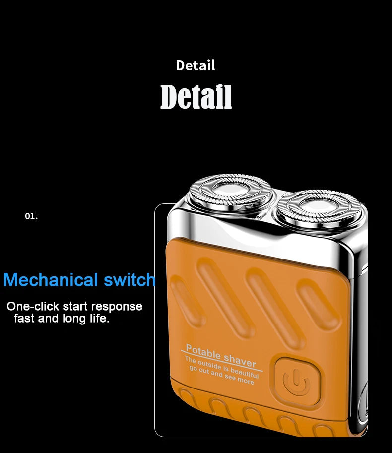 Mini afeitadora portátil para hombres, afeitado en seco, USB-C, resistente al agua IPX7, fácil de limpiar, indicador de batería.