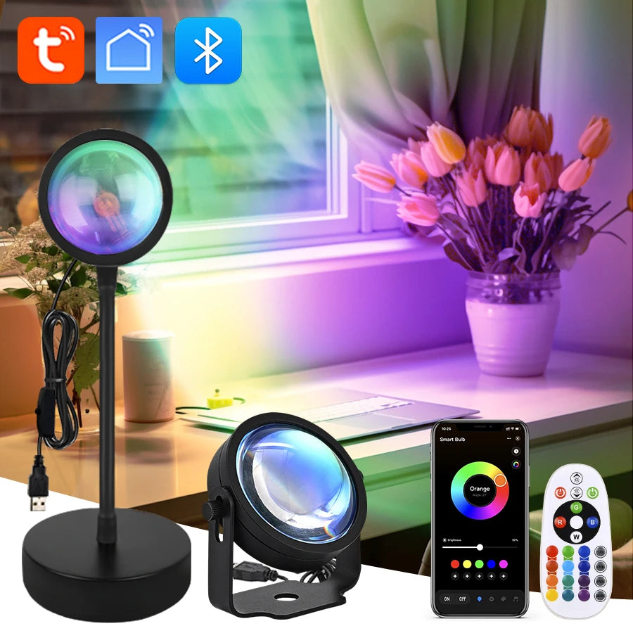 Lámpara inteligente de puesta de sol Tuya, proyector USB de puesta de sol.