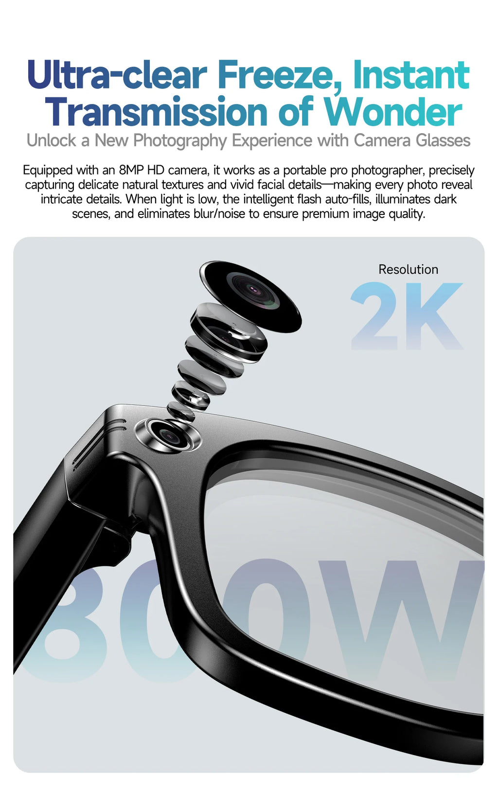 Gafas inteligentes para hombre 2026 con cámara de 8 MP, WiFi, Bluetooth, control táctil, resistencia al agua IP67, traducción con IA, cancelación de ruido y gafas con IA para mujer y hombre.