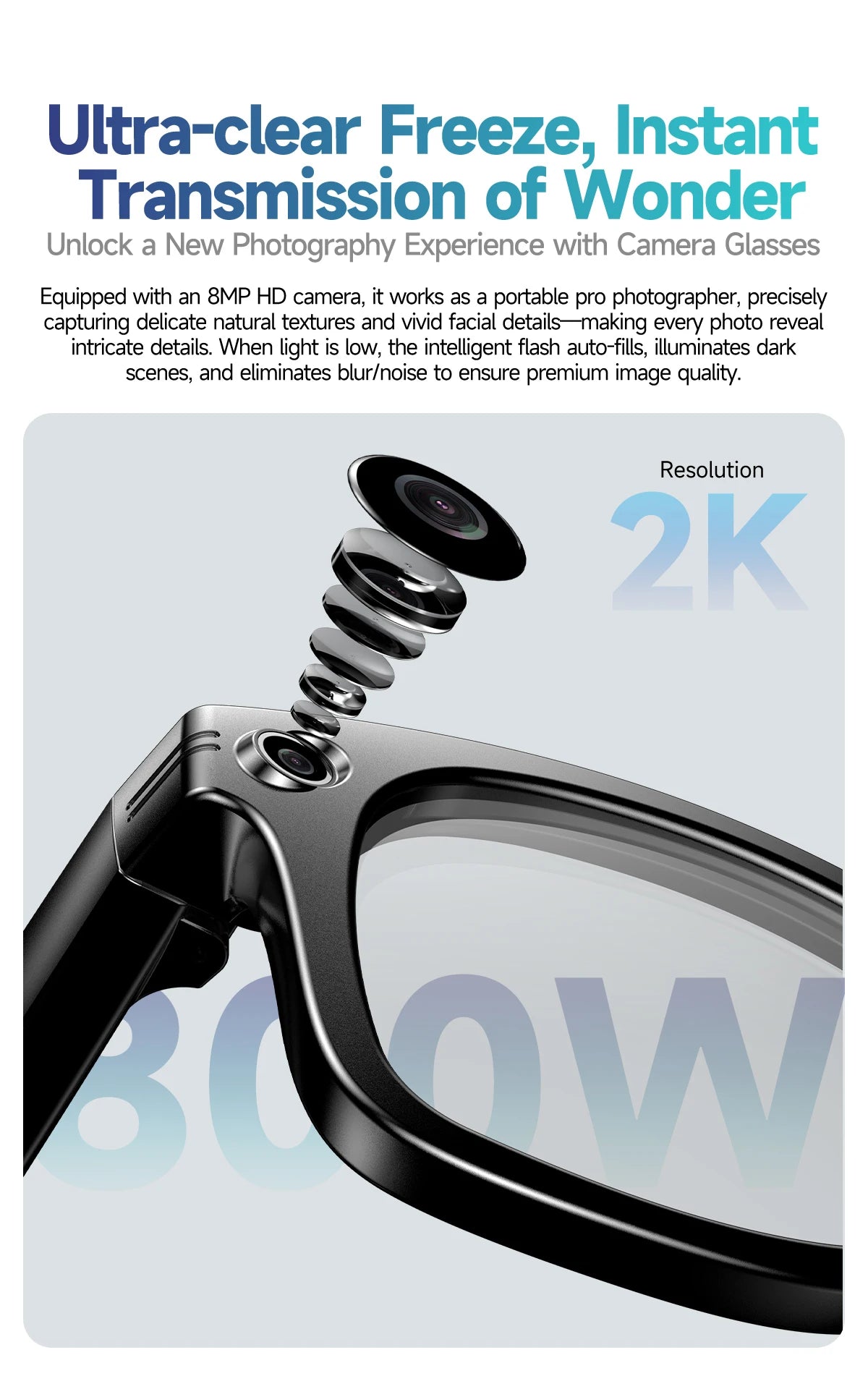 Gafas inteligentes para hombre 2026 con cámara de 8 MP, WiFi, Bluetooth, control táctil, resistencia al agua IP67, traducción con IA, cancelación de ruido y gafas con IA para mujer y hombre.