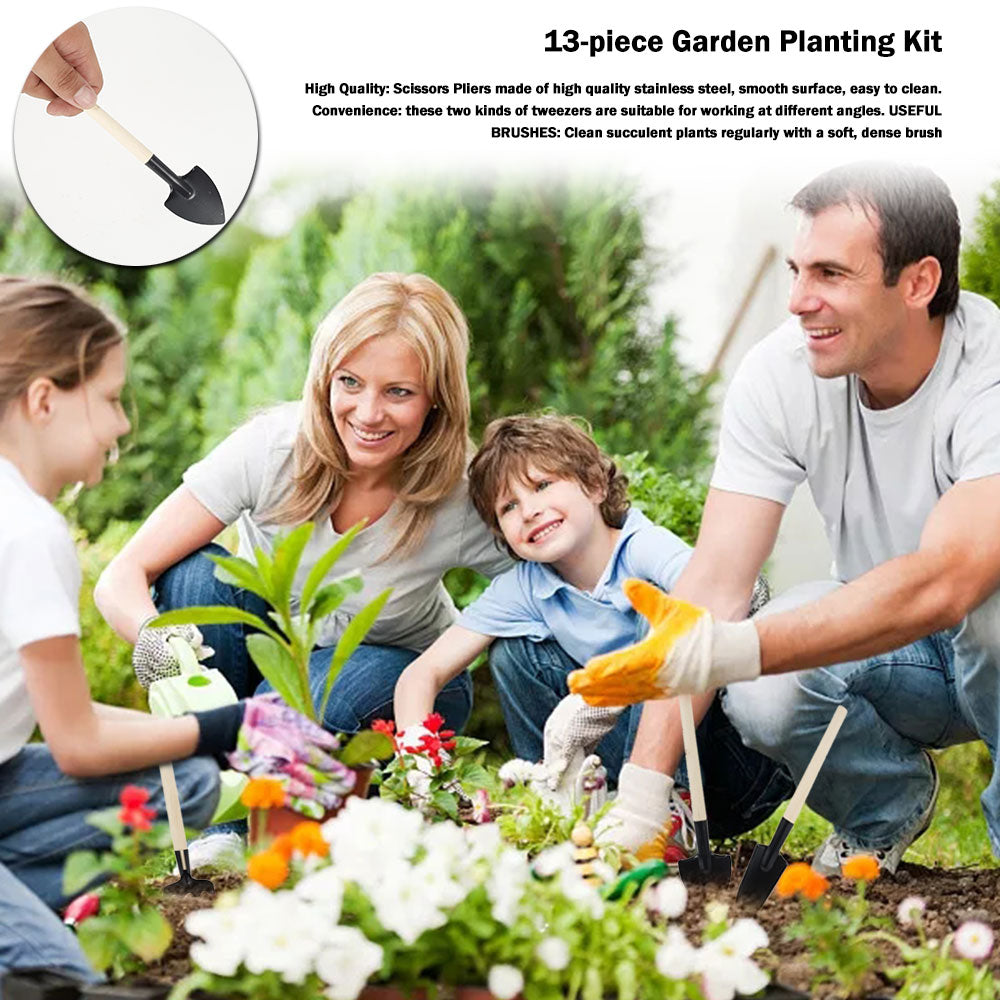 Kit de herramientas para mini macetas de 13/16 piezas para plantas suculentas de jardín con tapete para trasplante de bonsáis de interior y plántulas en miniatura