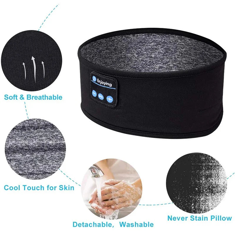 Antifaz para dormir con auriculares Bluetooth, diadema fina, suave y elástica, cómodos auriculares inalámbricos para escuchar música, antifaz para dormir de lado.