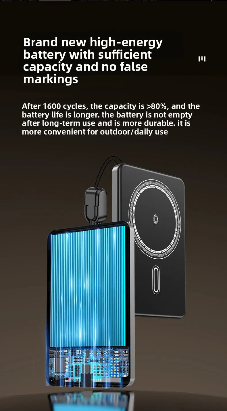 Batería externa magnética ultradelgada 3 en 1 de 10000 mAh con carga rápida y cable integrado para relojes y auriculares recargables PD 22.5WS