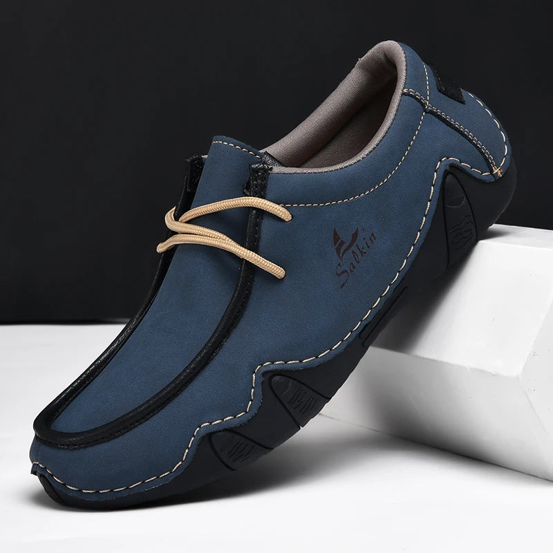 Zapatillas de moda para mujer, hechas a mano, de cuero, estilo casual, con plataforma, mocasines, transpirables, para conducir, tallas grandes.
