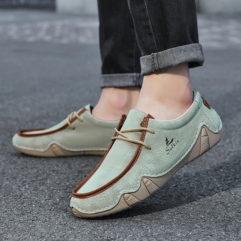 Zapatillas de moda para mujer, hechas a mano, de cuero, estilo casual, con plataforma, mocasines, transpirables, para conducir, tallas grandes.