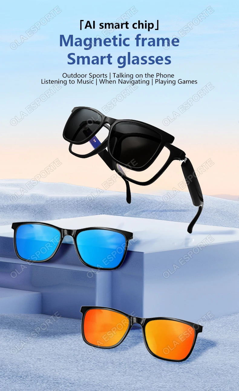 Gafas inteligentes Hot GS05 para hombre 2 en 1 con protección UV, portátiles, polarizadas, con filtro de luz azul, montura negra y lentes blancas. Gafas de sol con función de música.