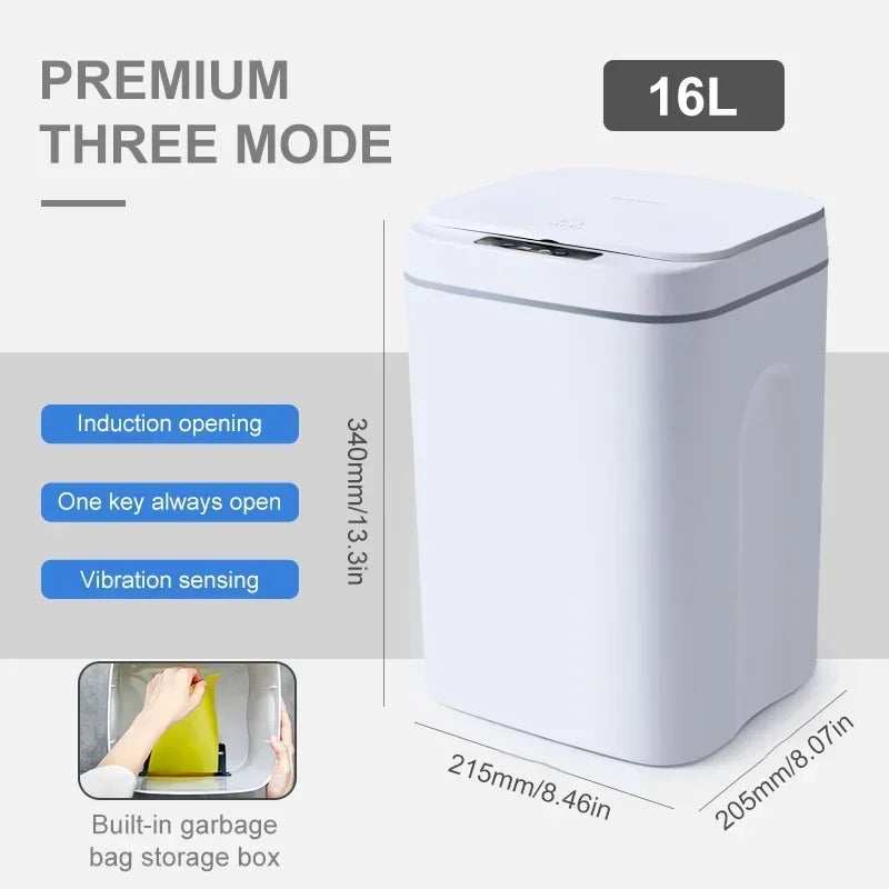 Cubo de basura inteligente de 12-16 litros con sensor automático, contenedor eléctrico impermeable para cocina y baño, para reciclaje y basura.