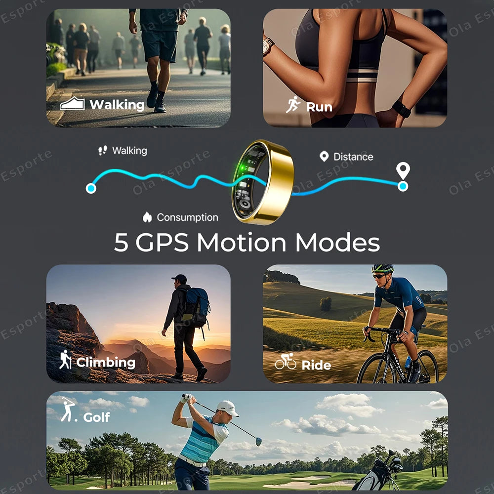Anillo inteligente para hombres y mujeres con control de cámara, monitor de frecuencia cardíaca y oxígeno en sangre. Resistente al agua IP68 y 5ATM. Modo multideporte.
