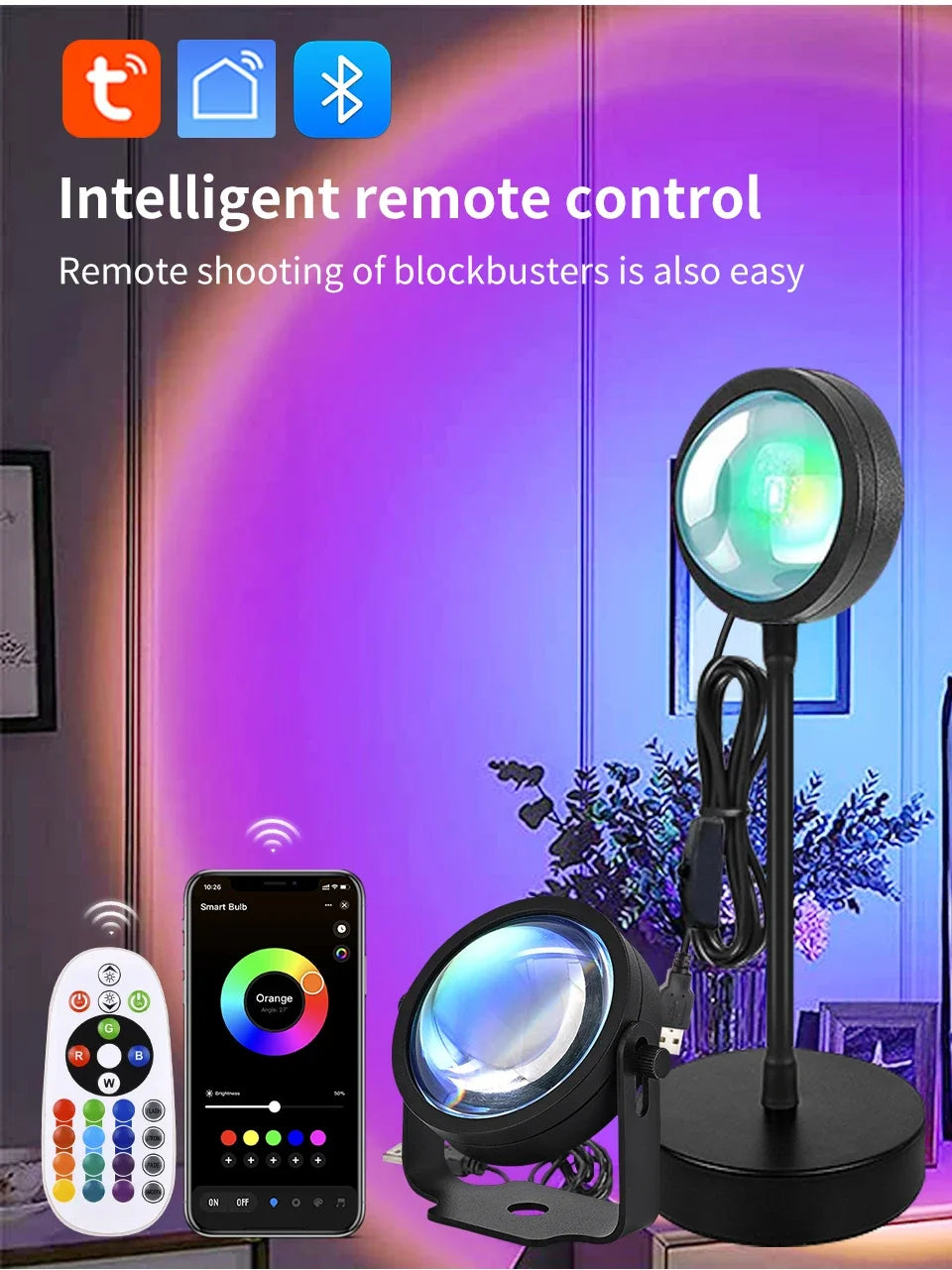 Lámpara inteligente de puesta de sol Tuya, proyector USB de puesta de sol.